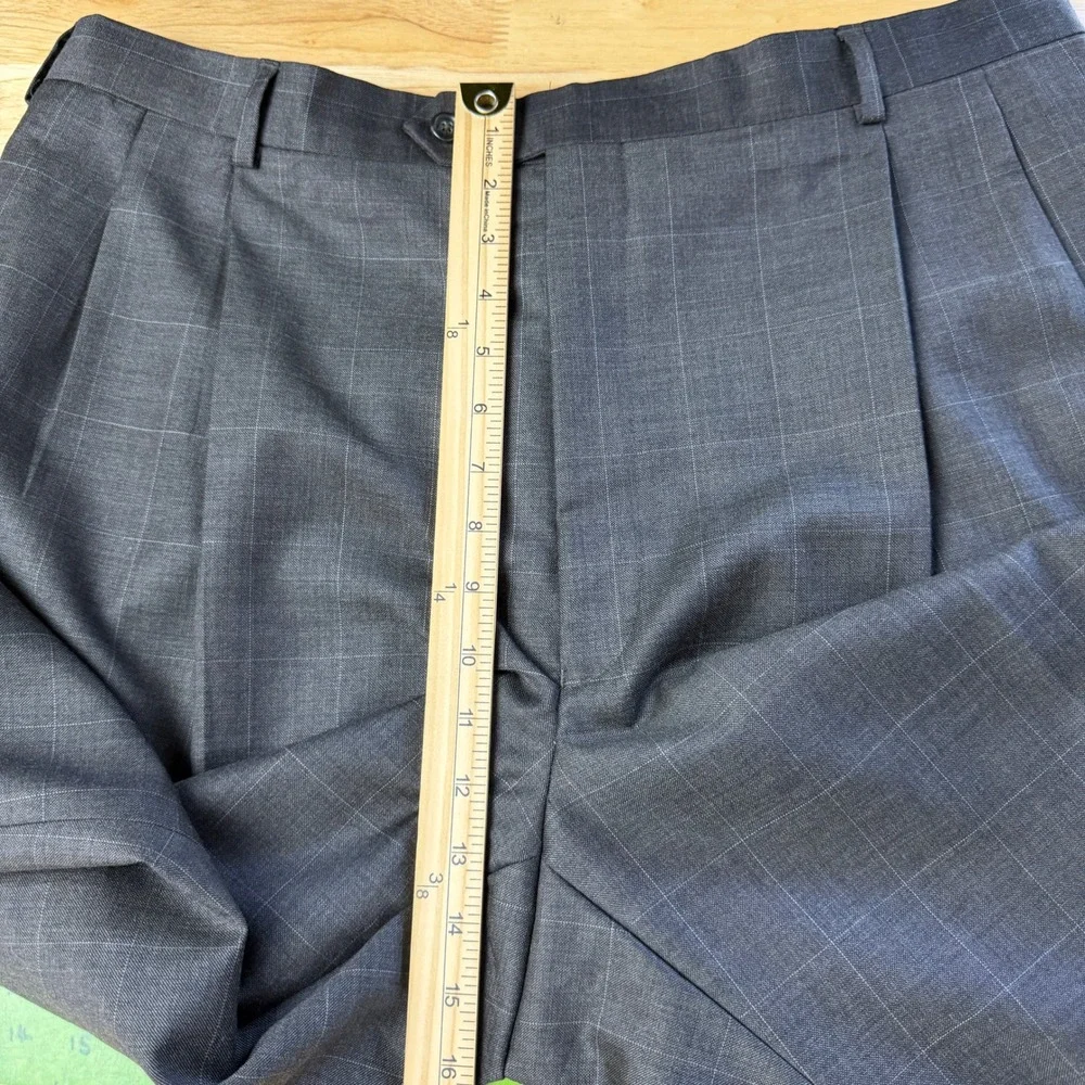 Jos. A. Bank 2-Piece Suit Mens 46L 37x31 100% Wool WINDOWPANE Charcoal Grey